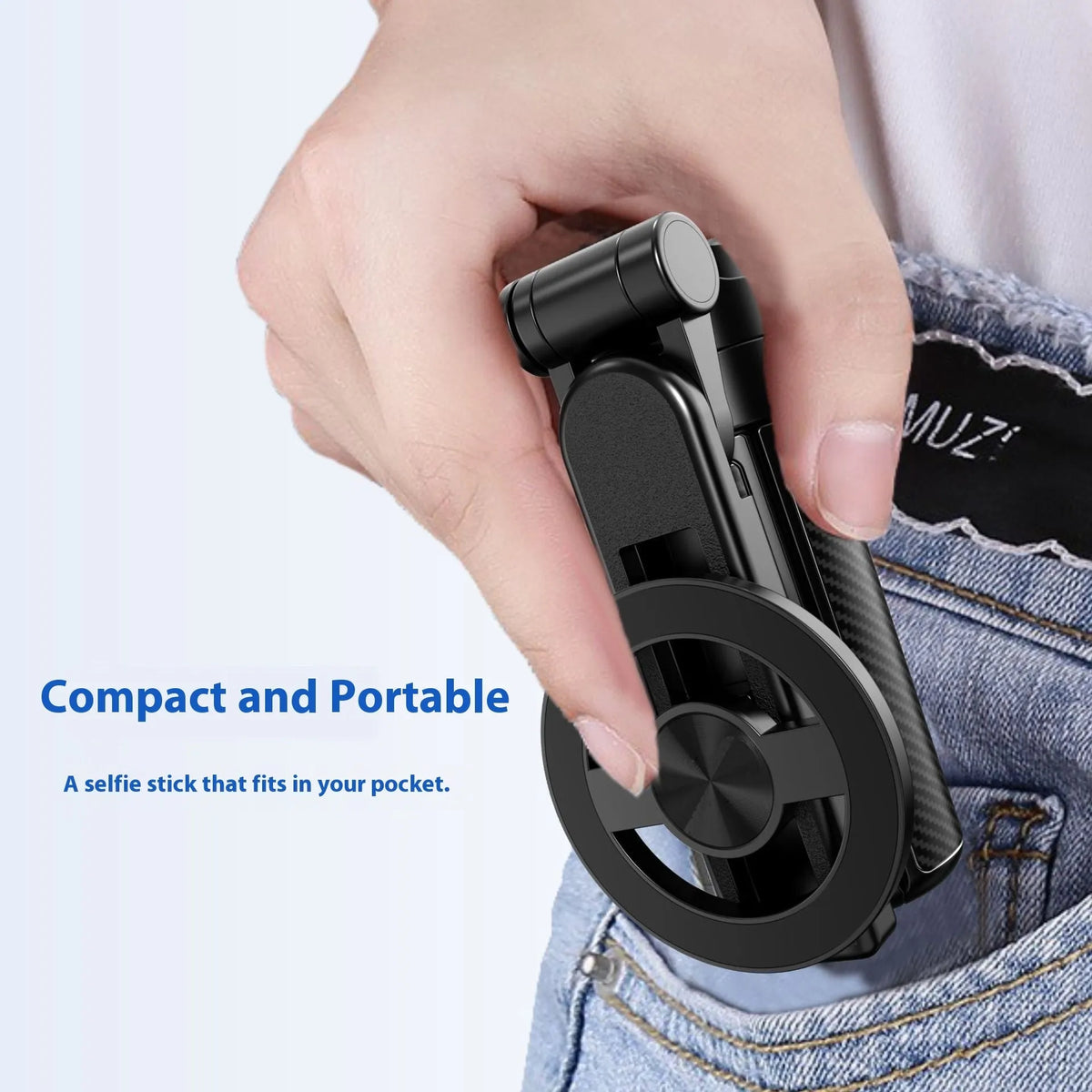 Black 44 cm MagSafe telescopic phone bracket with 15 m Bluetooth remote control and accessories