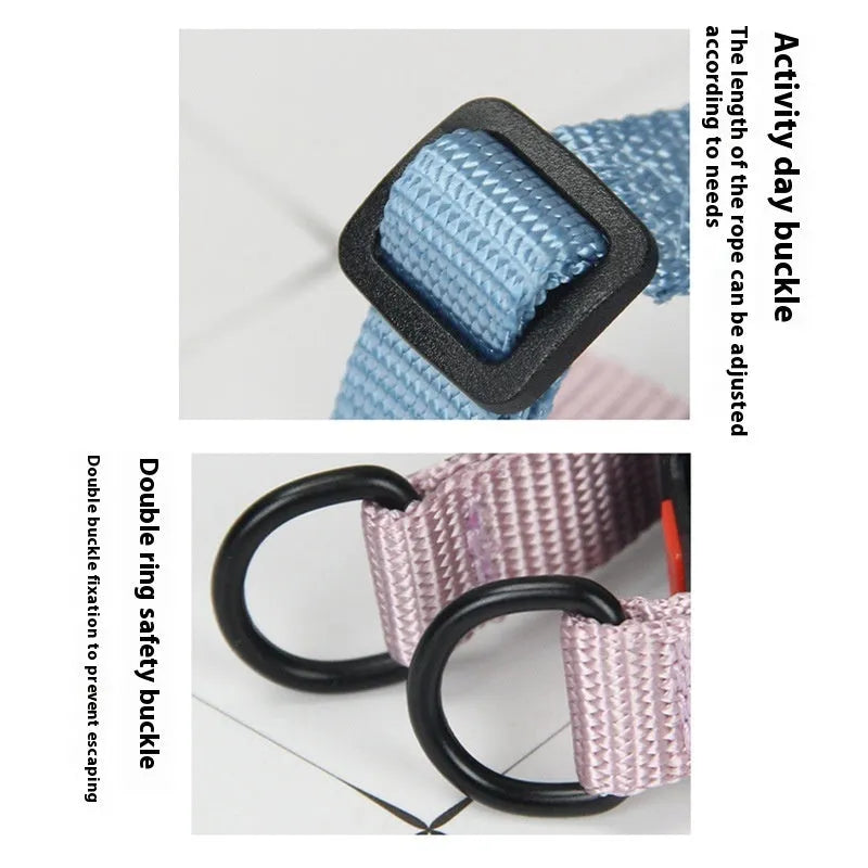 Nylon dog breast strap with hand holding rope in green blue colour on a white background