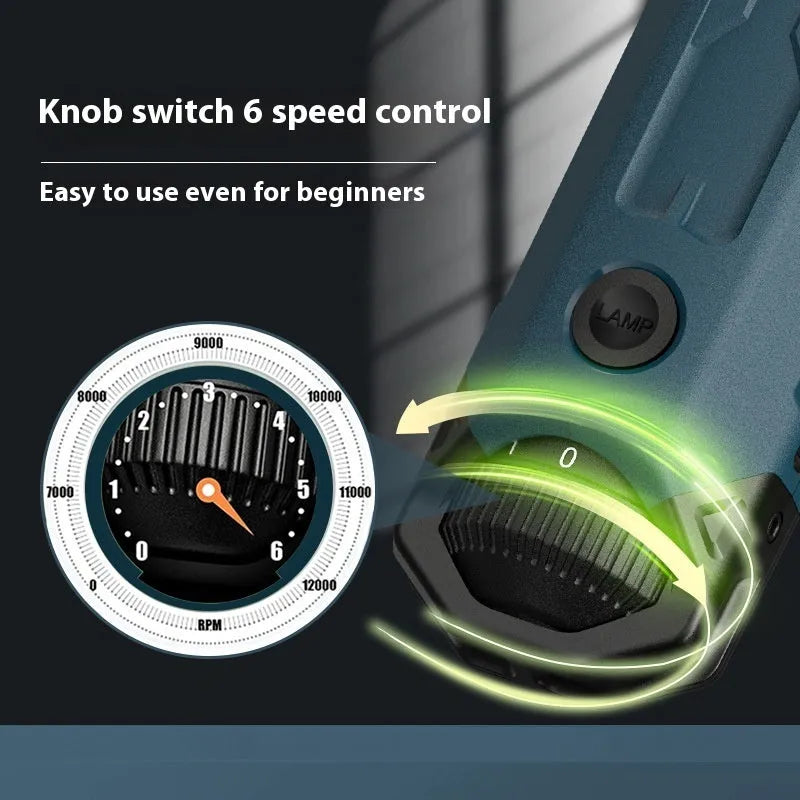 Dark blue pet nail grinder with rotary speed control and LED light