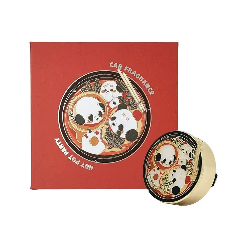 Panda-shaped car air freshener diffuser with changeable fragrance tablets for vehicle odour removal.