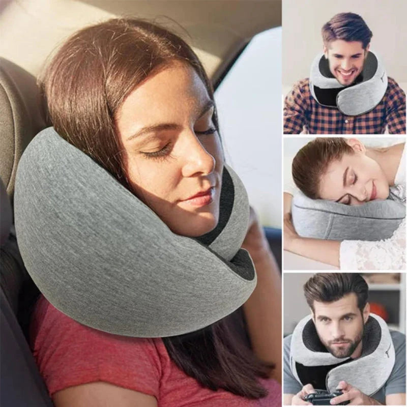 Ergonomic memory foam travel neck pillow with U-shaped design for comfortable neck support during flights and commutes