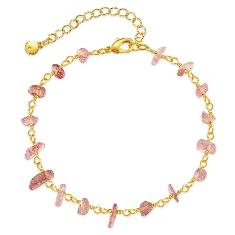 Women's geometry-shaped crystal bracelet with irregular natural gravel turquoise stones on 18K copper