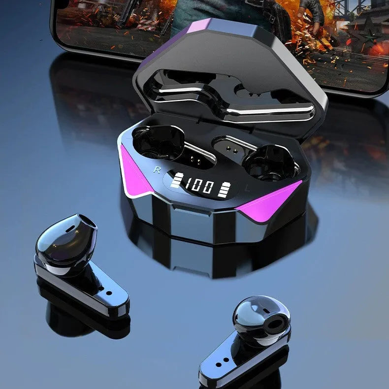 Wireless Bluetooth gaming headset in black with Bluetooth 5.3 low latency, 12mm driver