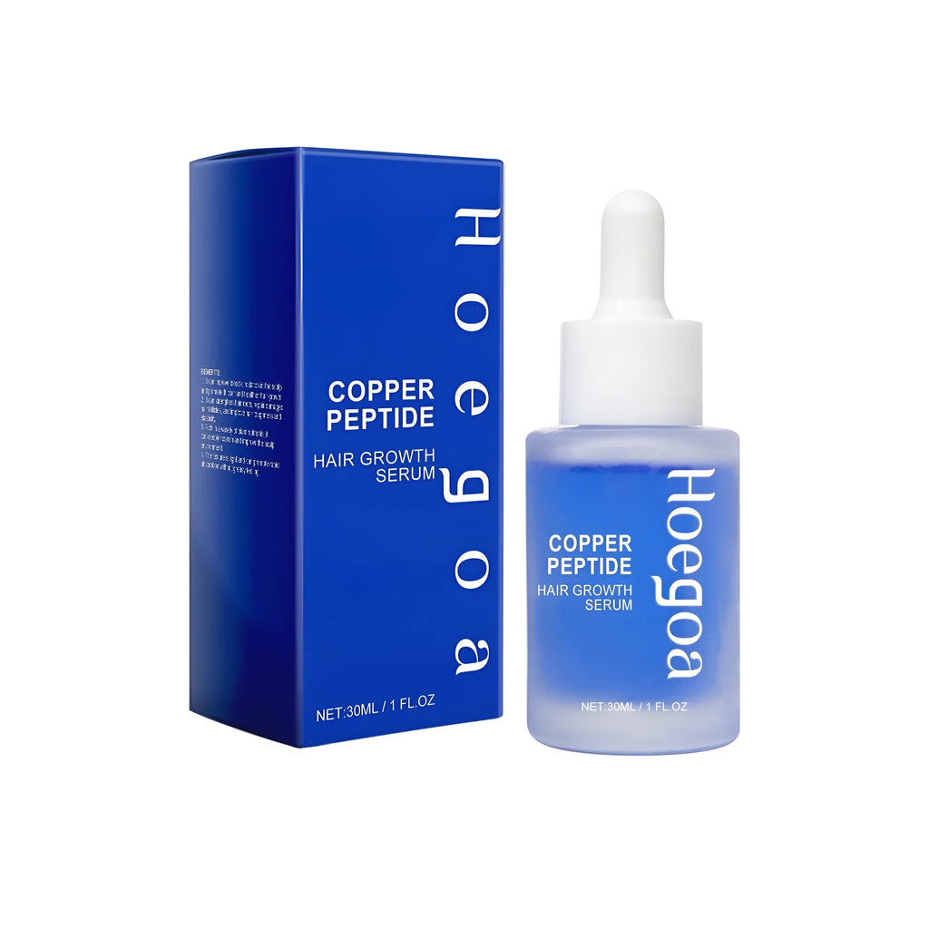 Copper Peptide Hair Growth Serum 30ml bottle with castor oil avocado oil and coconut oil ingredients