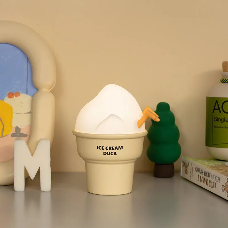 Ice cream duck small night lamp with built-in battery and USB charging, 103x89x130mm cartoon ornament