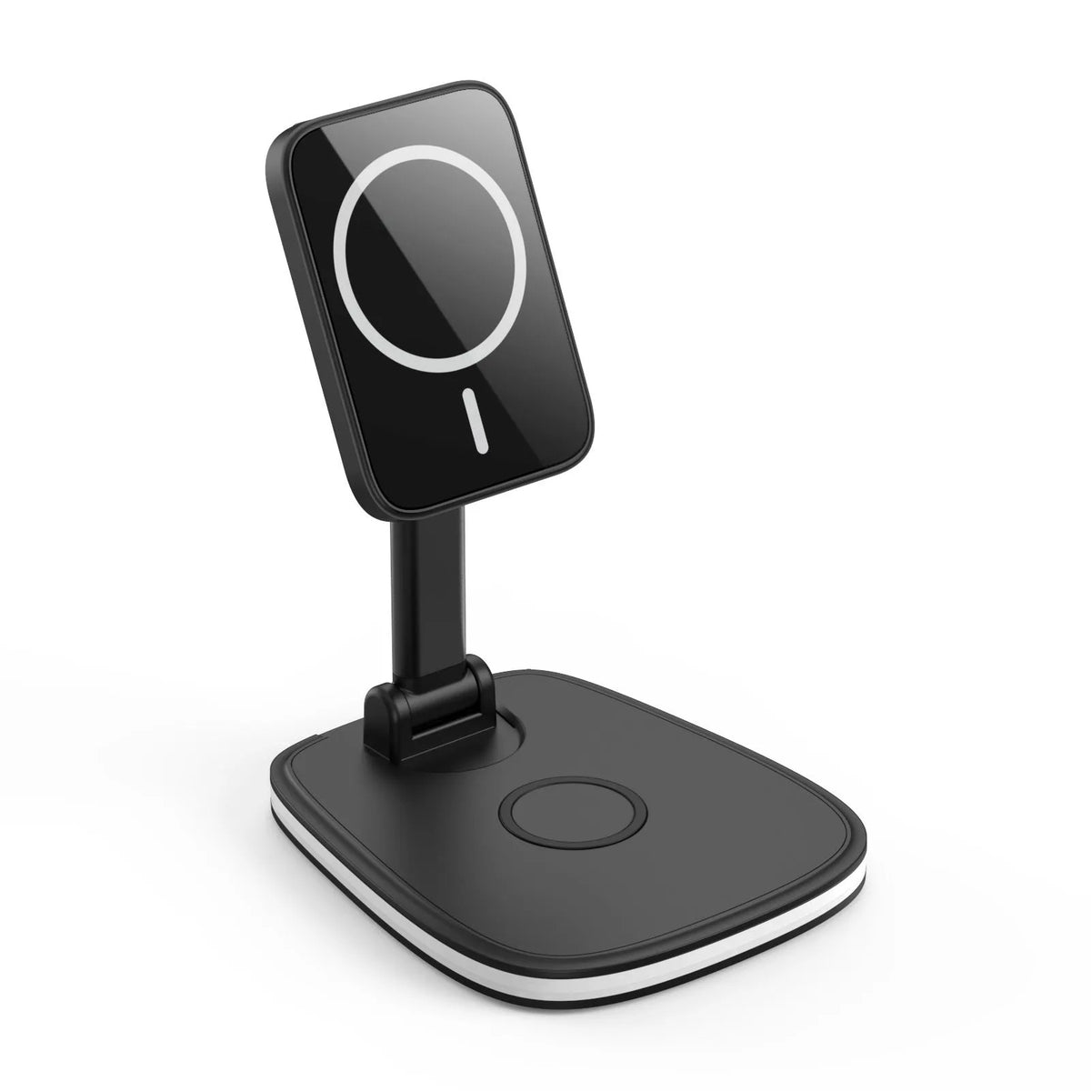 Three-in-one wireless charger foldable magnetic stand in black or white ABS