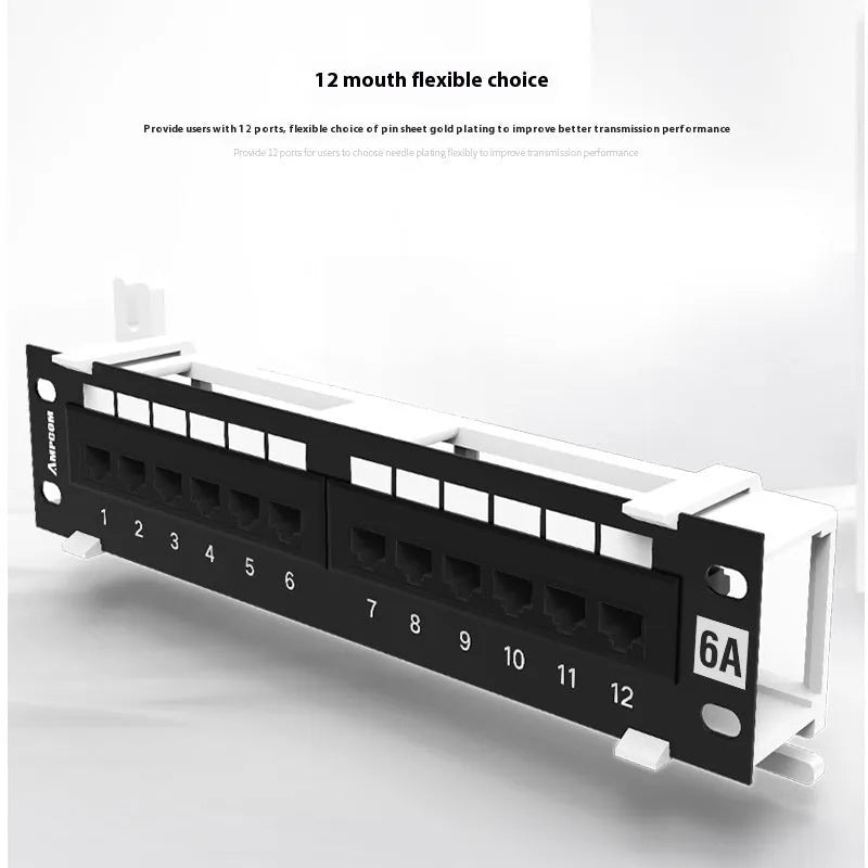 AMPCOM Super Six 12-port black steel network distribution frame with hook bracket