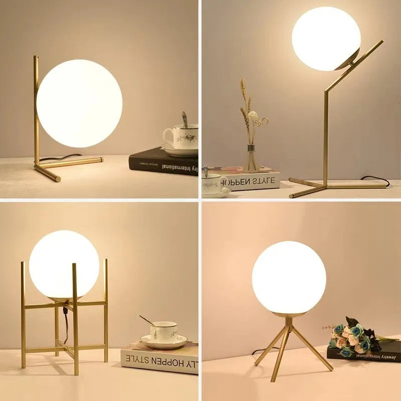 Creative modern floor lamp with glass shade in a living room setting