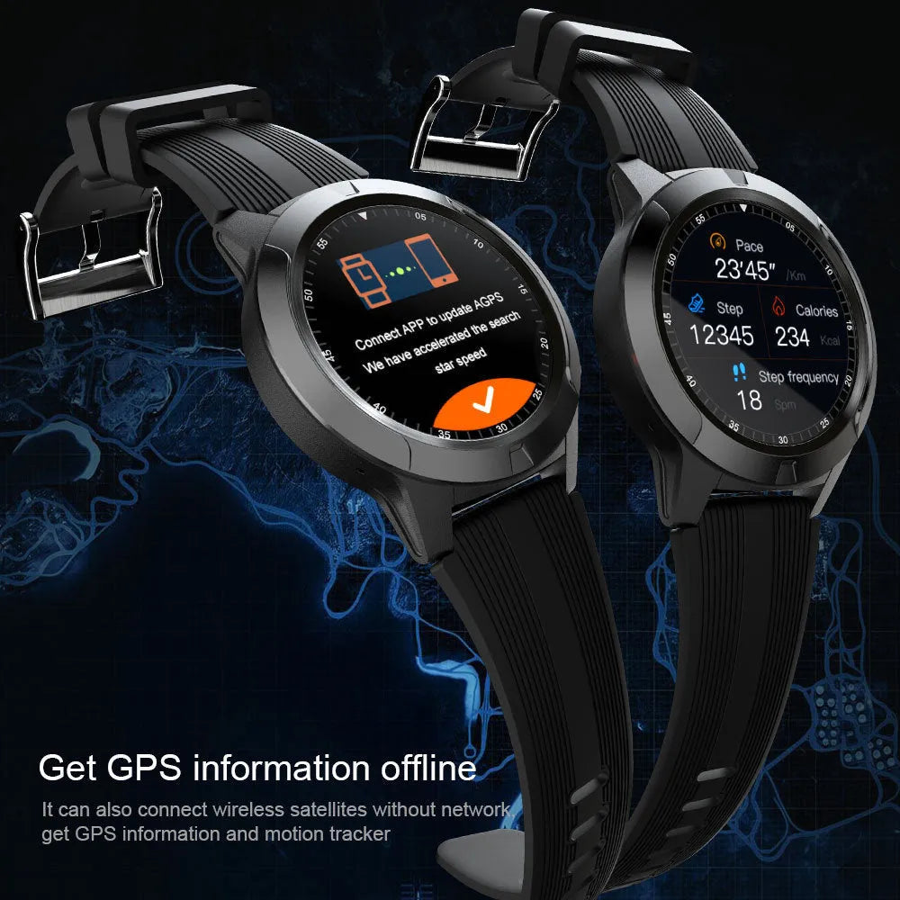 Black men's smart watch with 1.3-inch screen showing heart rate and exercise tracking display