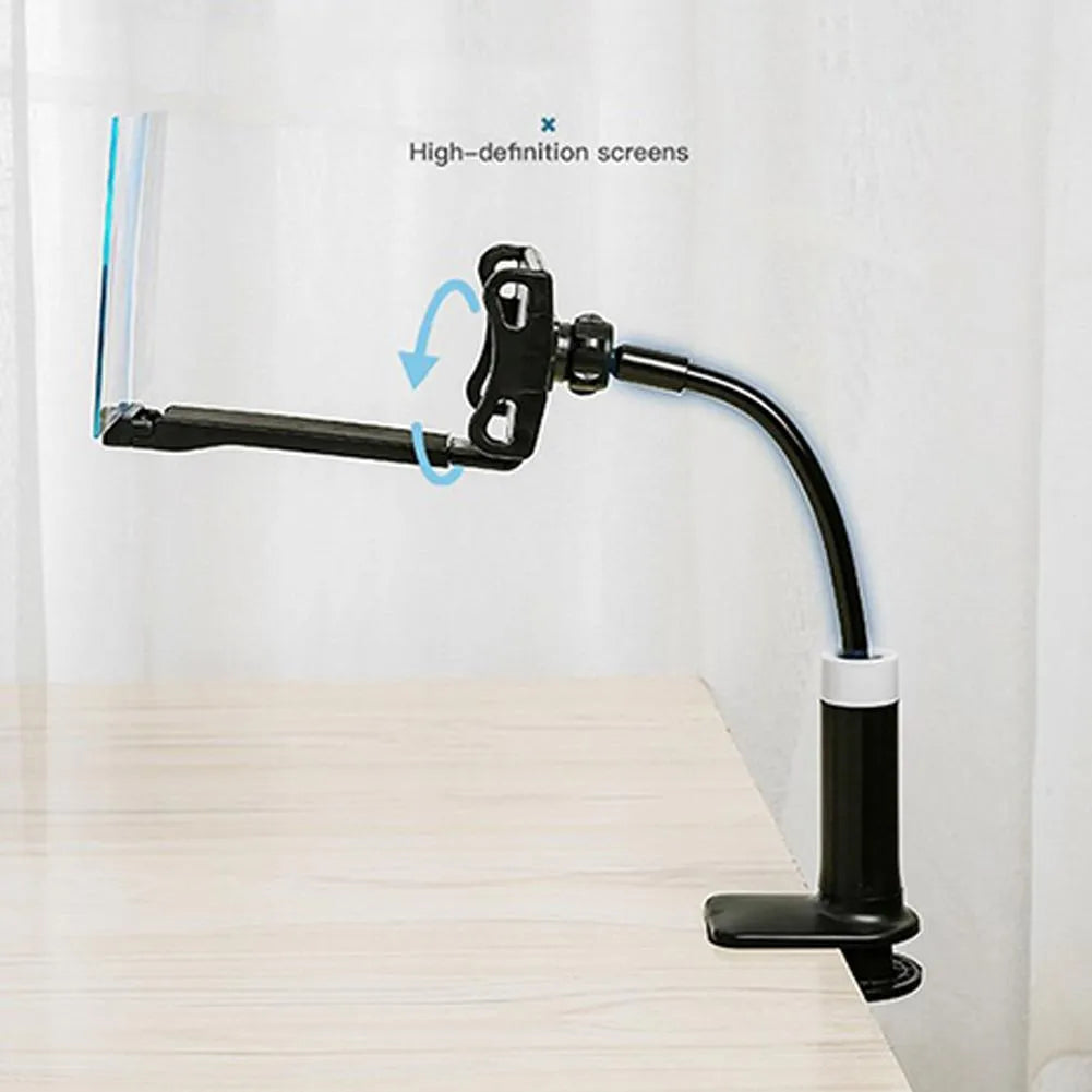 Black 12-inch mobile phone screen magnifier on an adjustable folding stand with a blue acrylic lens.