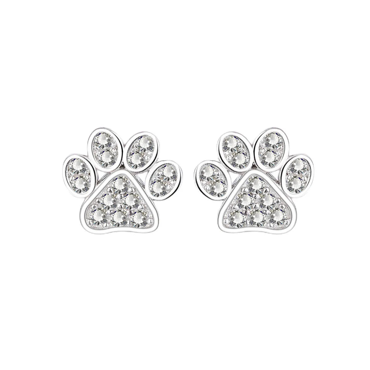 Full diamond 925 sterling silver cat's paw stud earrings in silver colour with zircon stones