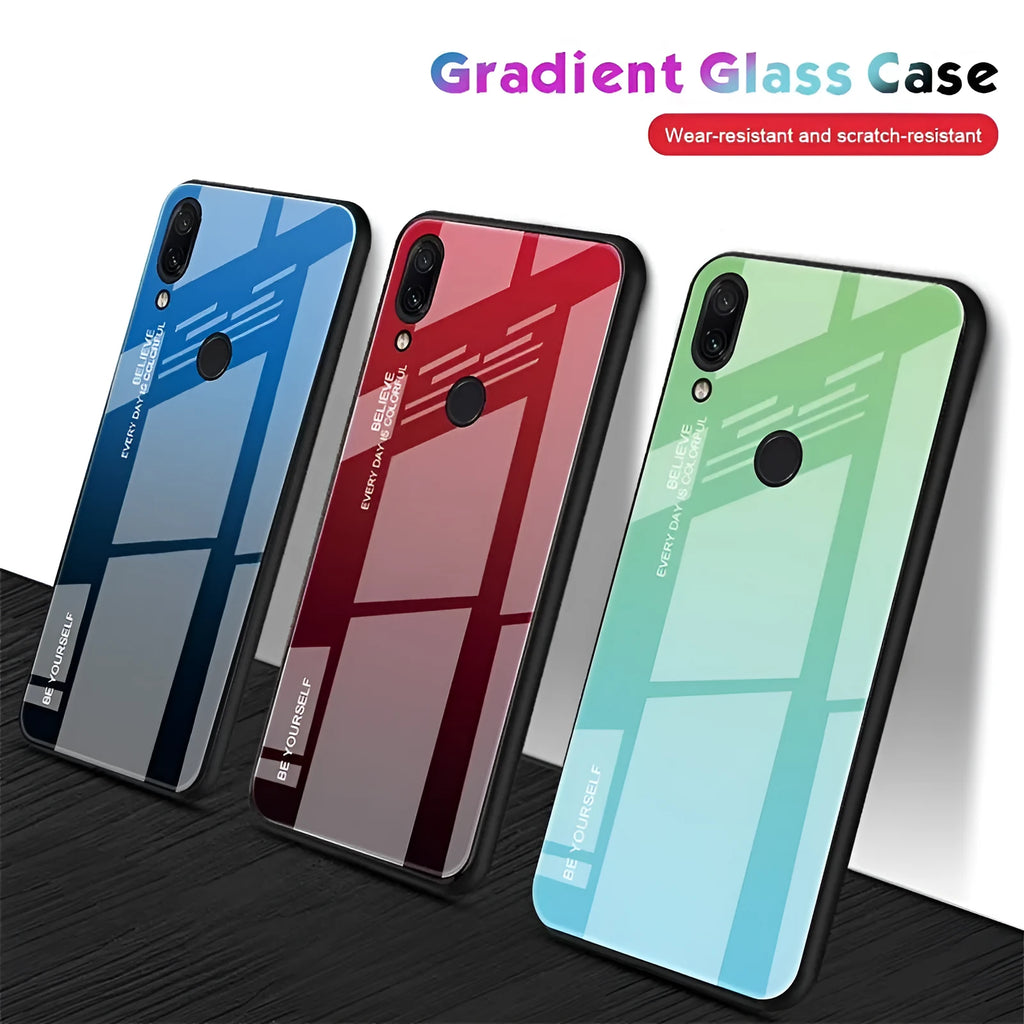 Gradient colour phone case for Xiaomi Redmi with tempered glass back and TPU frame
