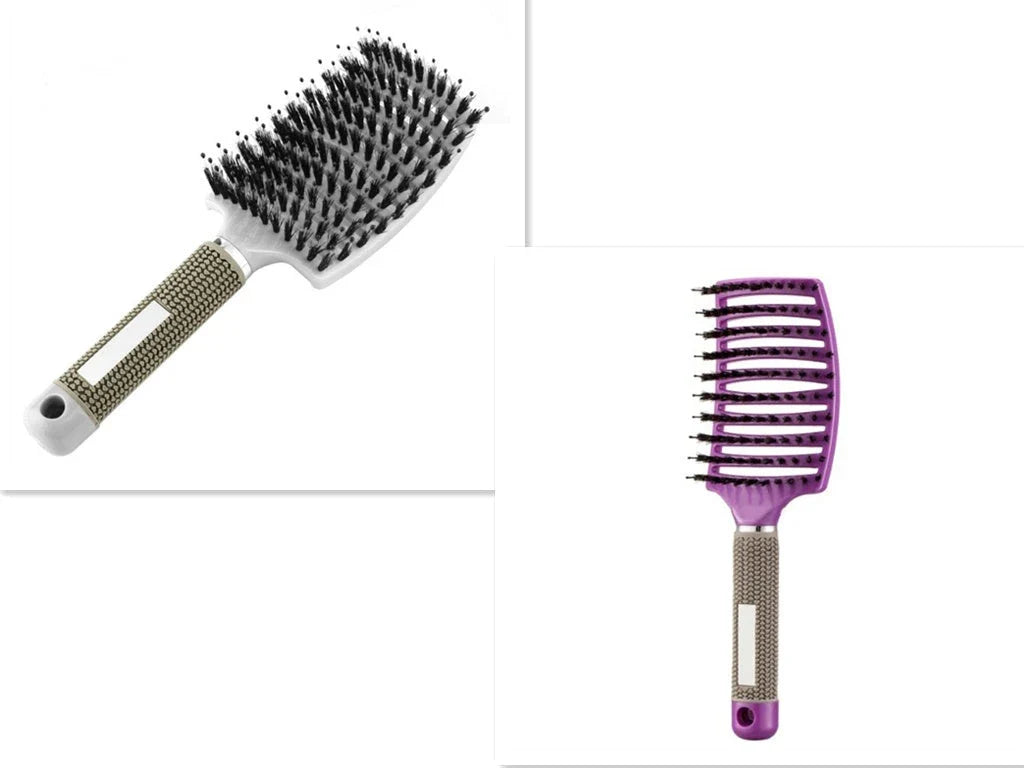 Detangling hairbrush with bristle and nylon teeth for effortless hair management and scalp massage