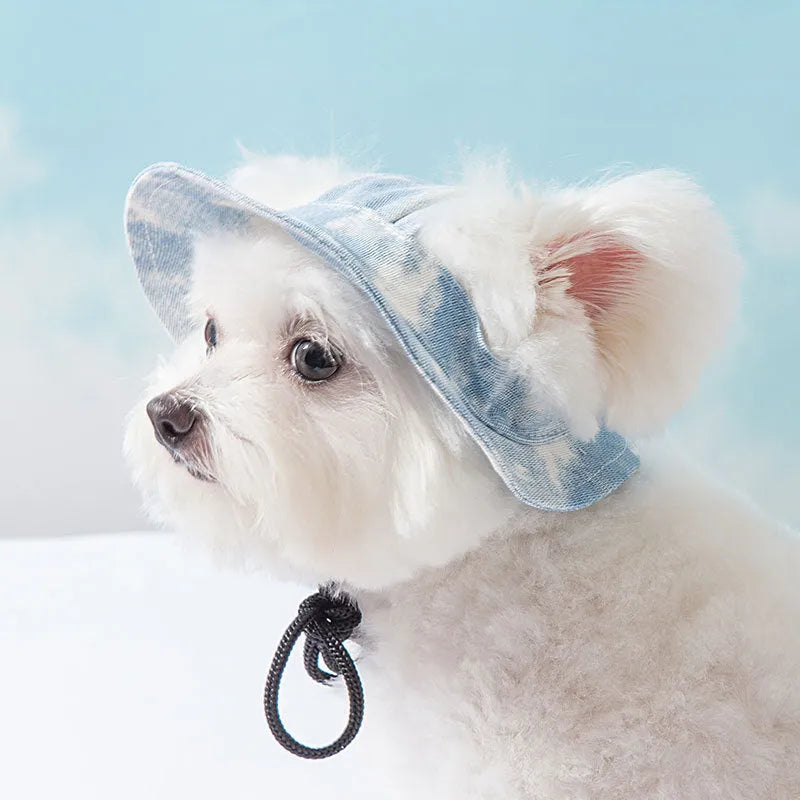 Pet hat with ear holes and adjustable chin strap for small and medium dogs tie-dye cotton polyester sun protection