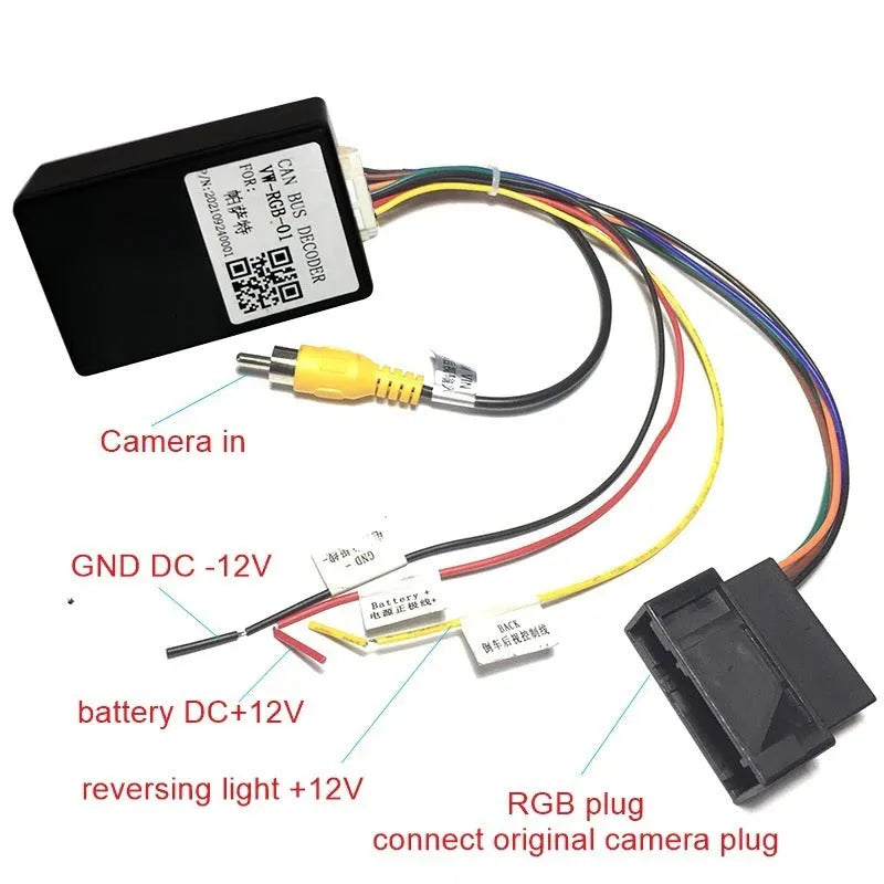 Black car camera conversion box with pure copper construction for Volkswagen Skoda MIB platform