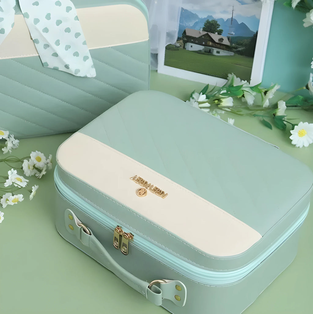 Leather creative gift blind box luggage set in green with business style design