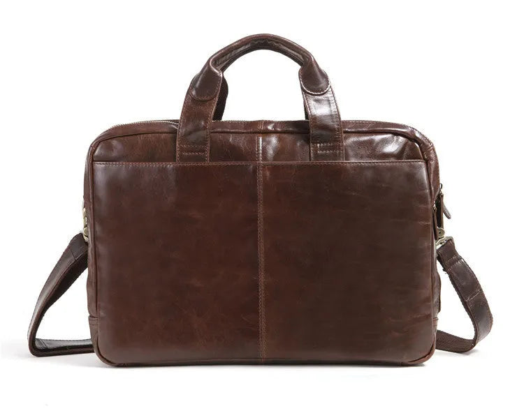 Brown leather business briefcase with 18-inch size and polyester cotton lining