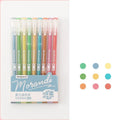 Set of nine solid colour gel pens with 0.5mm needle tips for student notes and journaling
