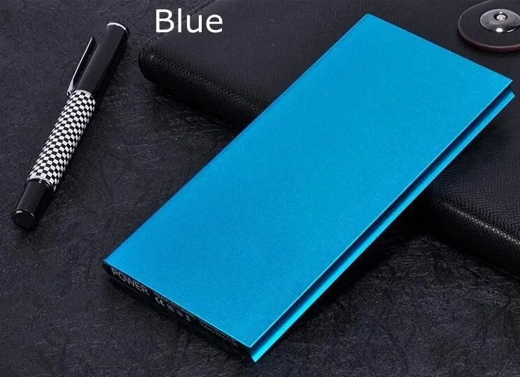 8000mAh dual USB power bank with LED light in aluminium alloy case showing colour options
