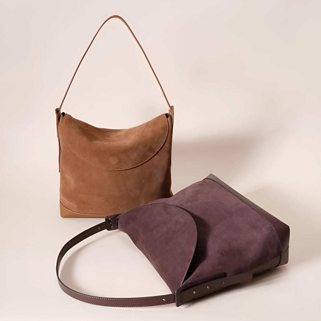 Women's genuine leather shoulder underarm bag with retro styling and clamshell design in brown
