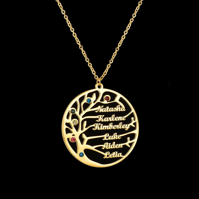 Custom name necklace stainless steel tree of life pendant gold colour on clavicle chain