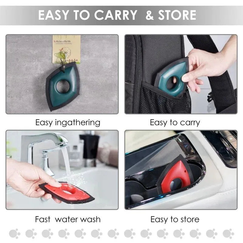 Silicone pet hair remover brush with scraper head and non-slip handle for cleaning fur from carpets and sofas