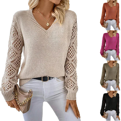 Stylish V-Neck Pullover Sweater with Unique Cutout Sleeve Design in Variety of Color Options