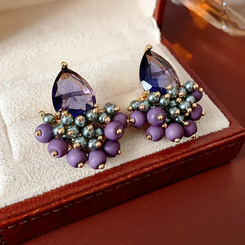 Retro alloy tassel earrings with zircon and purple droplet colour for women