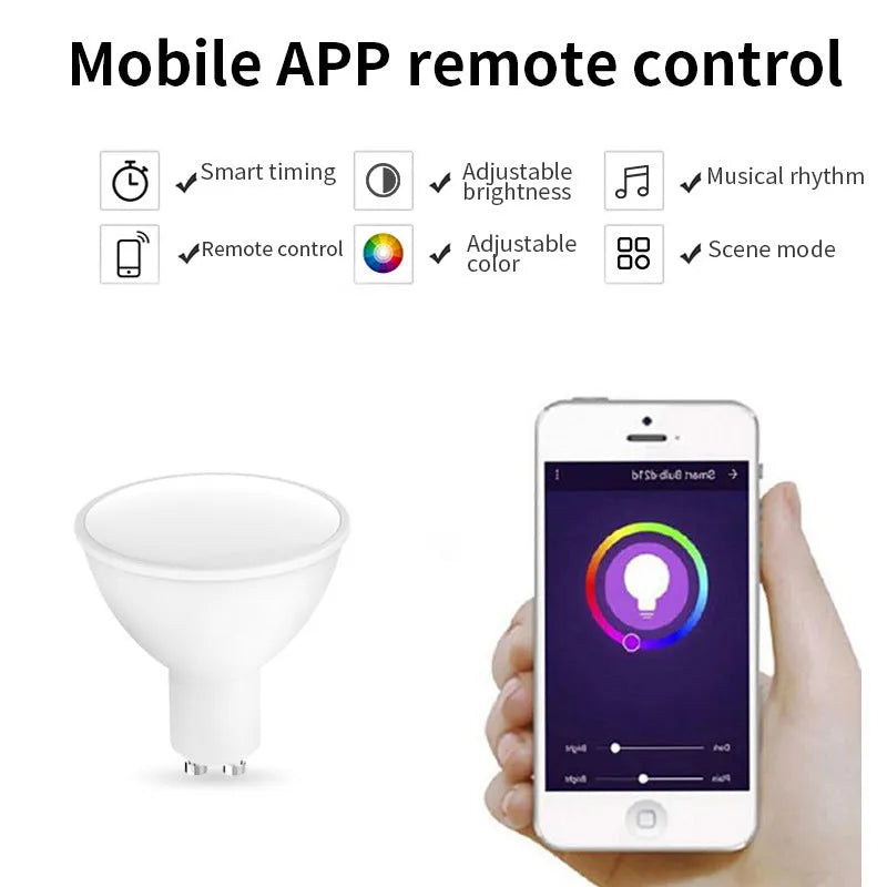 Smart GU10 RGBCCT LED spotlight with wifi control and adjustable colour temperature