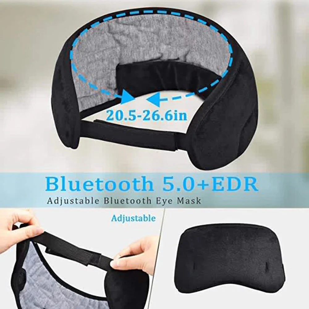 Wireless Bluetooth 5.0 Eye Mask with integrated music player, speakers, and microphone for hands-free calling