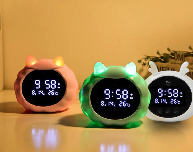 White Deer style silicone smart alarm clock with luminous display, voice control, and human body sensor.