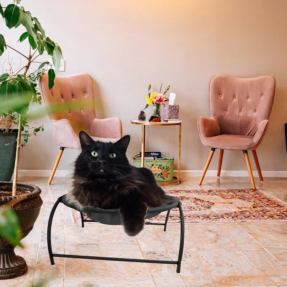 Naivedream Summer Mesh Cat Hammock Bed in black, a breathable cloth cat bed with mesh fabric for airflow