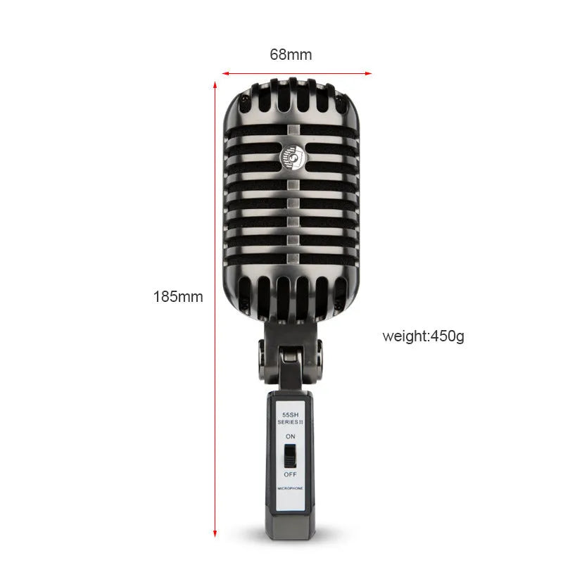 Retro-style condenser microphone with cardioid pickup pattern for karaoke and recording