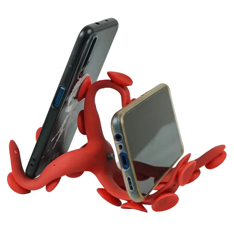 Red octopus rubber phone stand for desktop live streaming and SLR camera photography