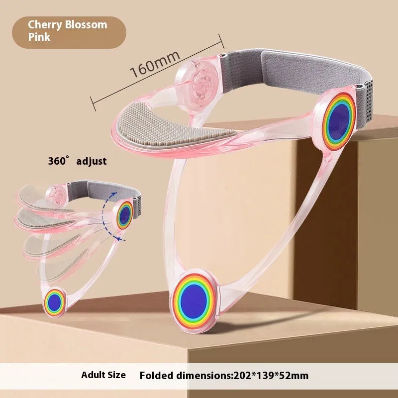 Adjustable cervical support collar for adults and children in blue, pink, and transparent colours.