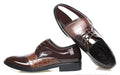Men's pointed microfiber dress shoes with sequins and stitching, black, low-top design