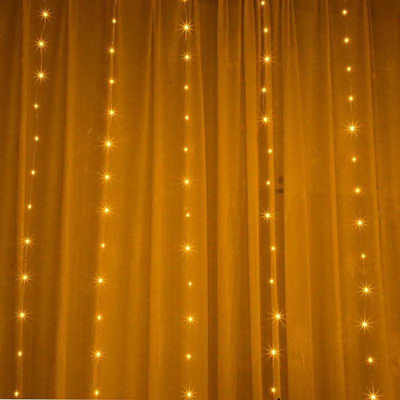 Copper curtain Christmas lights with LED beads in blue, purple, warm white or white colours