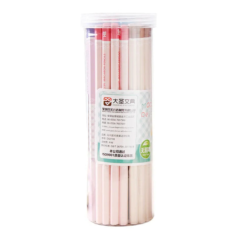 Basswood six-angle thermal transfer pencils in 50-piece barrel packaging