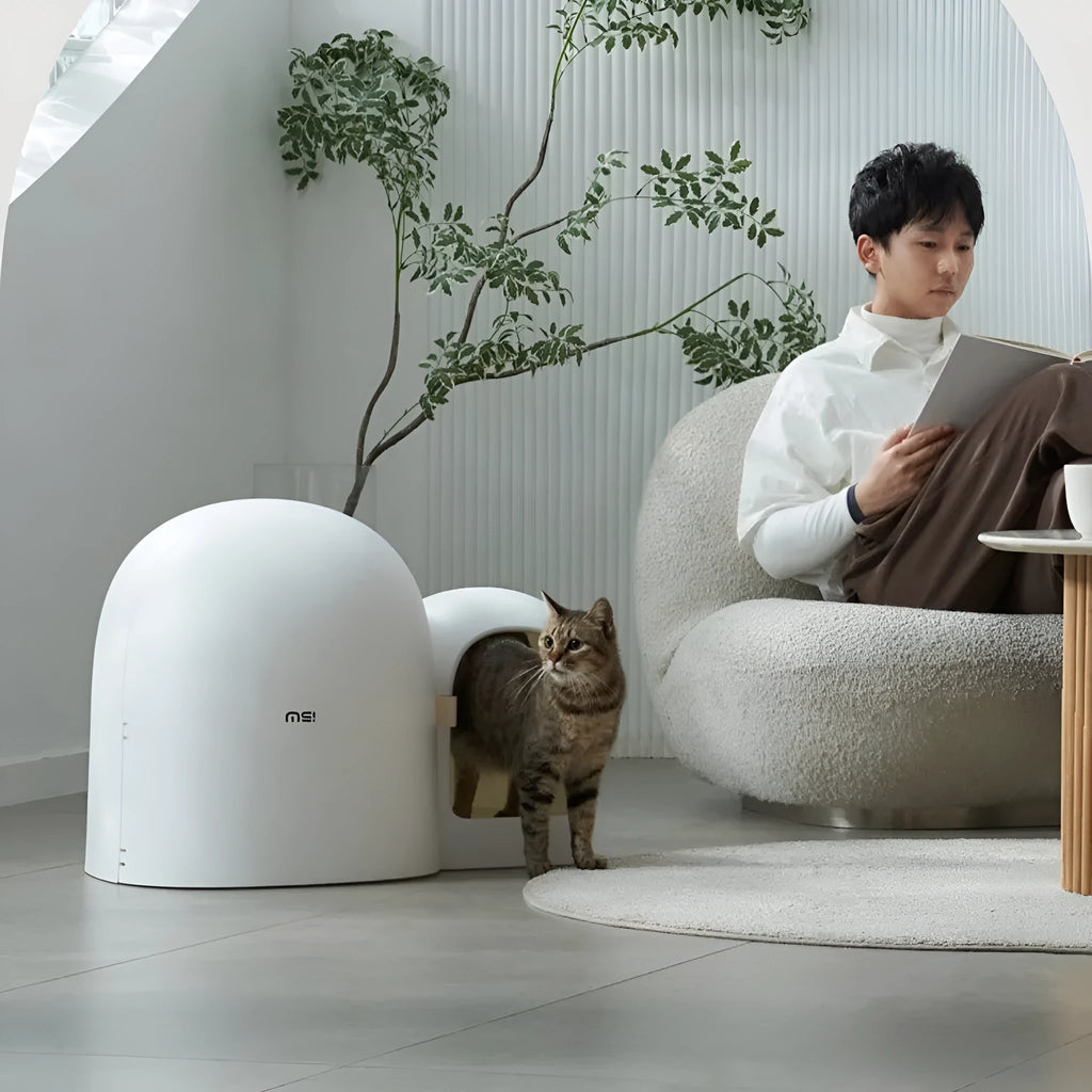 Fully enclosed oversized cat litter box in ABS plastic, shown in moss green colour.