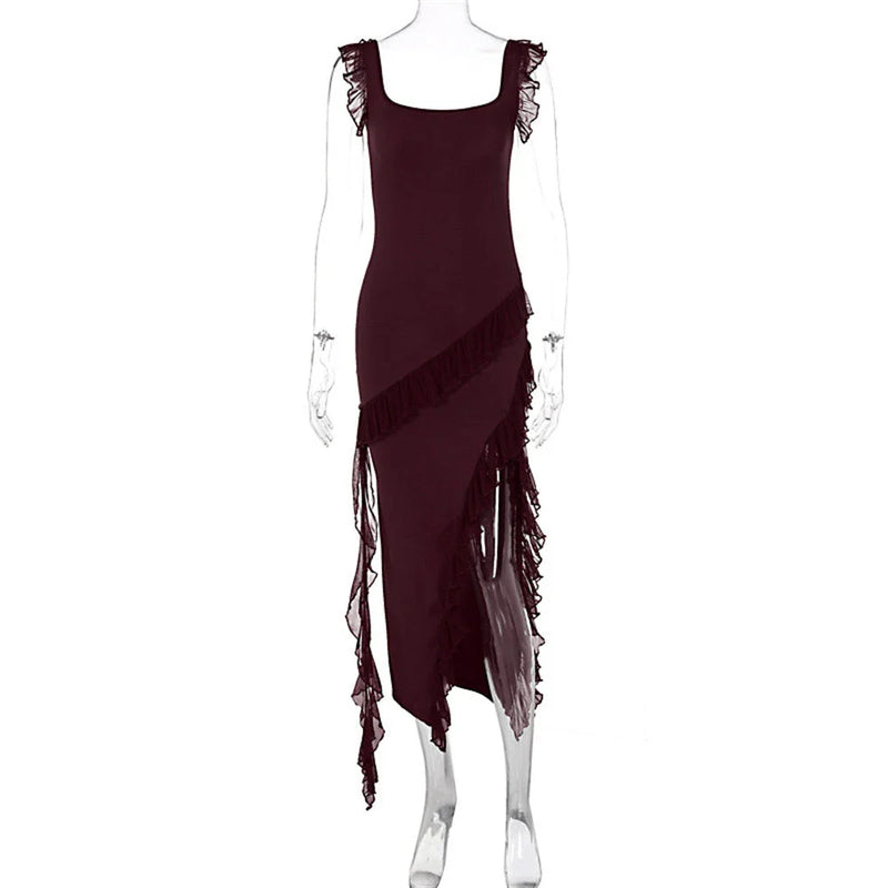 Stylish Backless Thigh-High Split Dress for Evening Parties