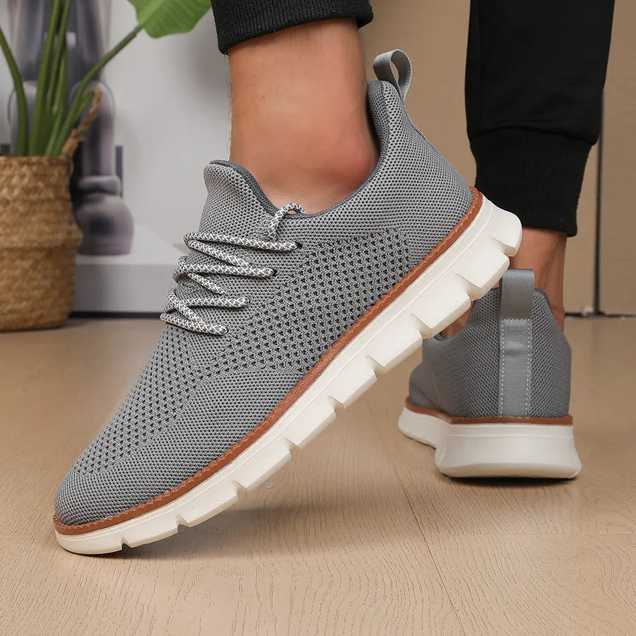 Men's grey and black mesh fabric casual sneaker with round toe design