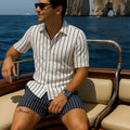 Men's light blue beach set with a casual shirt and elastic shorts