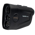 Golf laser rangefinder with slope compensation and flag vibration lock showing LCD display and measurement modes