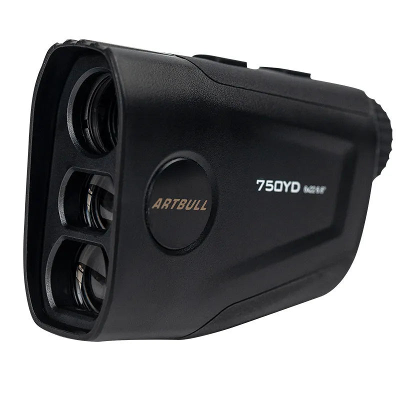 Golf laser rangefinder with slope compensation and flag vibration lock showing LCD display and measurement modes