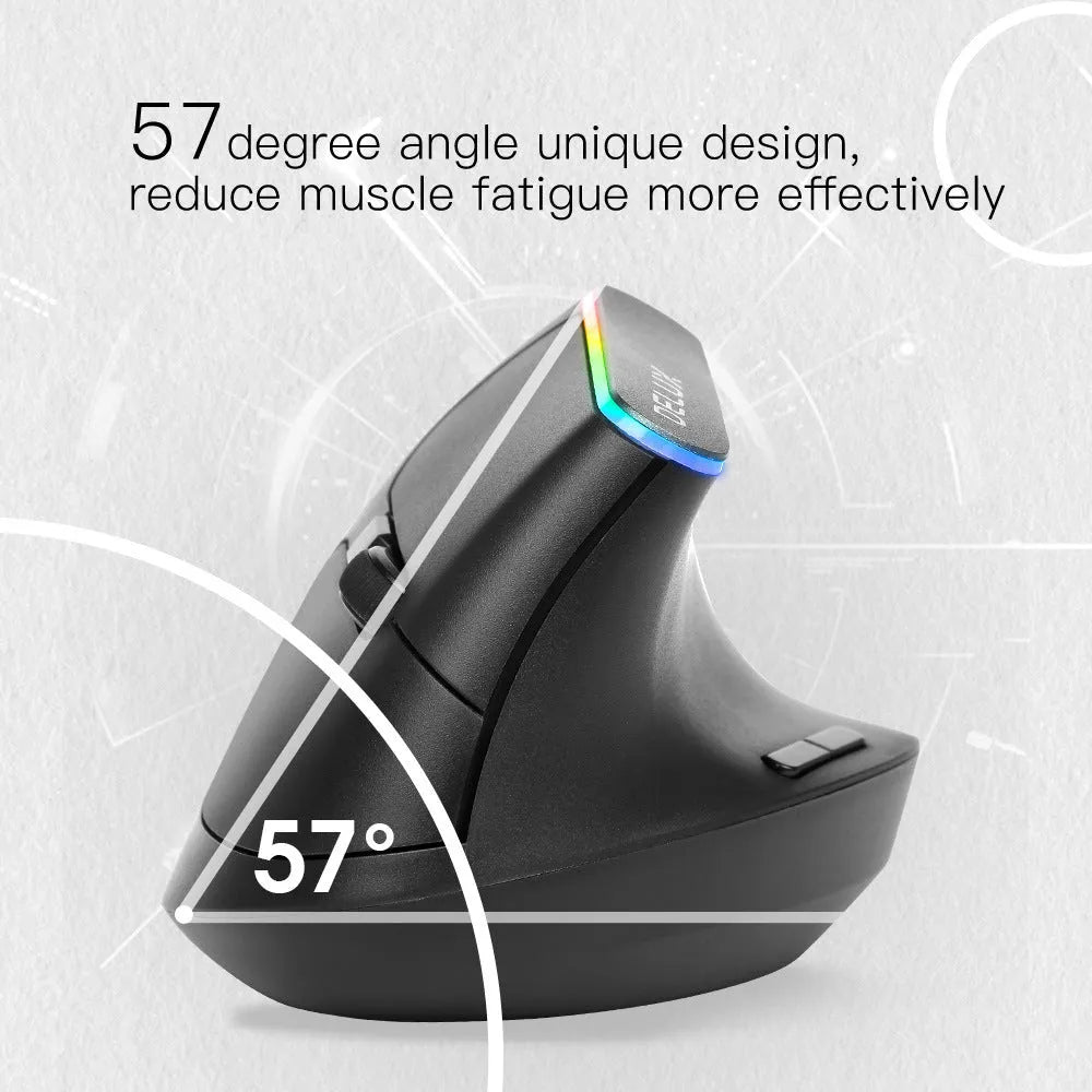 M618C vertical ergonomic wireless mouse in black or white with RGB lighting, shown from the side.