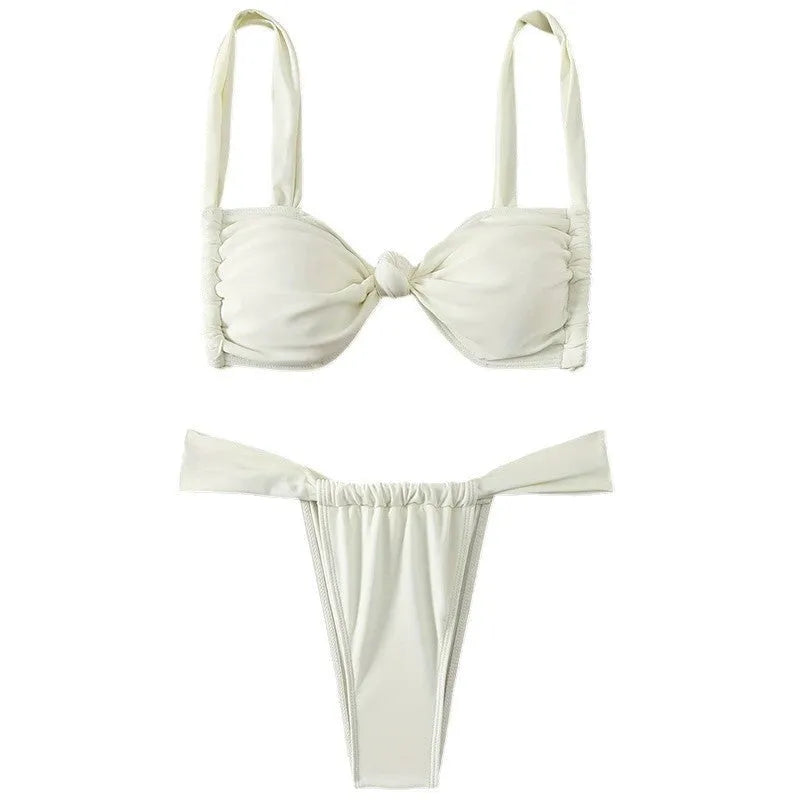 Women's solid white lacing sling split swimsuit with backless design for swimming