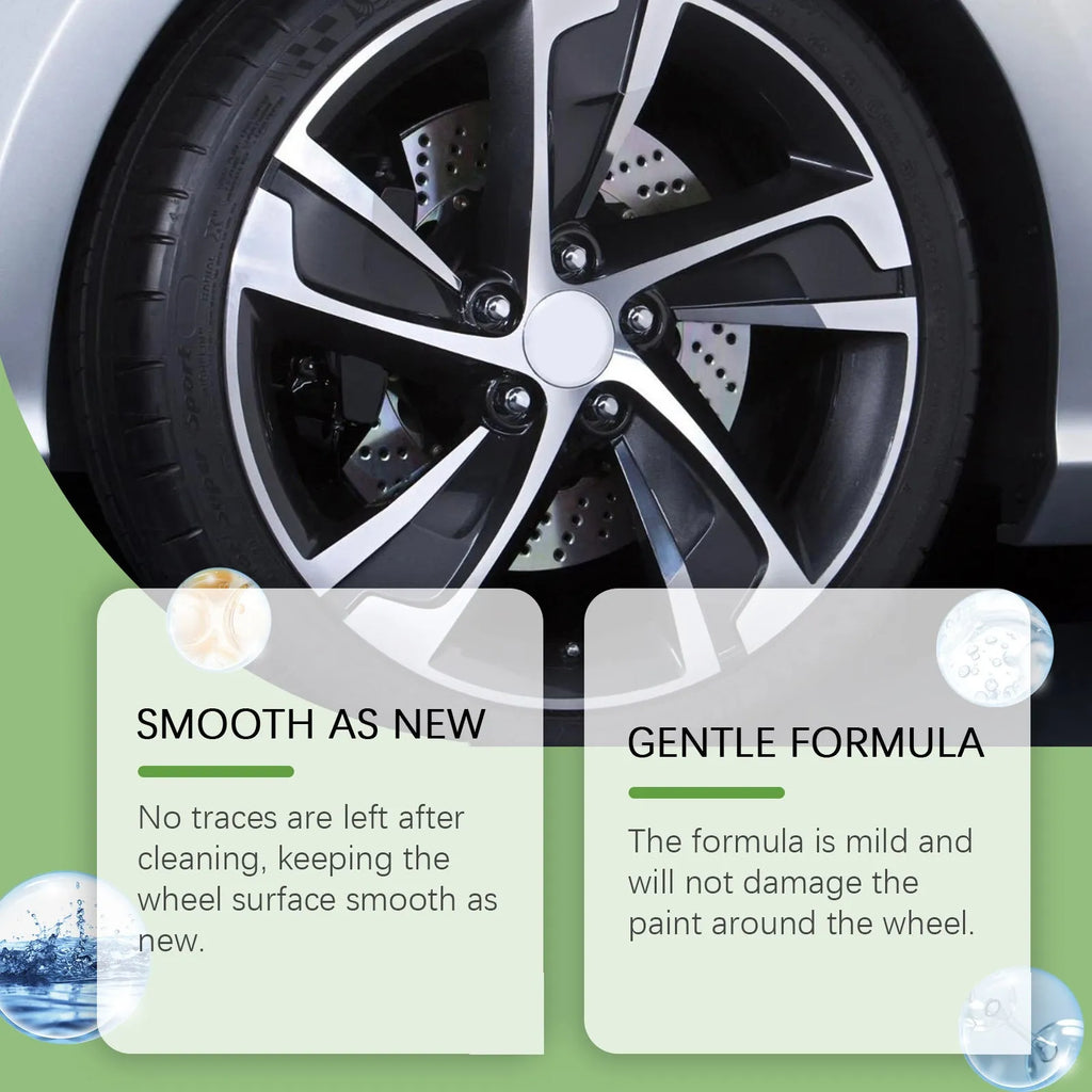 Car wheel cleaner 120ml bottle with sponge and square towel for removing rust and stains from steel rings and alloy rims