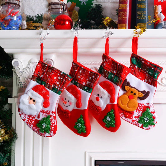 Colorful Christmas ornament-themed socks in a variety of designs, including an elk, bear, elderly person, and snowman.