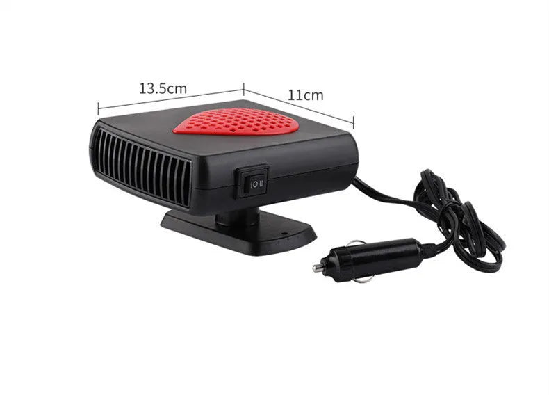 150W car demisting and defrosting device with quick-heat fan, ABS PP construction, black and red 12V model