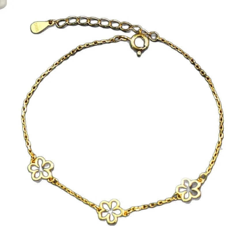 Women's S925 sterling silver bracelet with floral pattern and heart shapes in white gold or golden colour